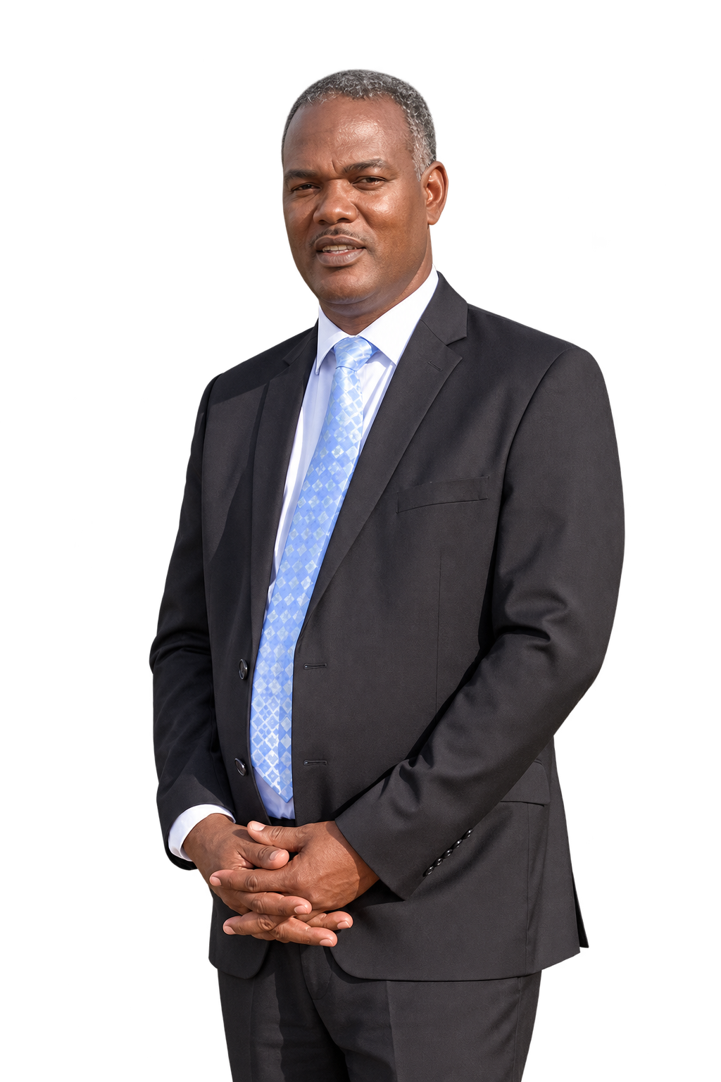 Calvin Murray wearing a dark suit and light blue tie